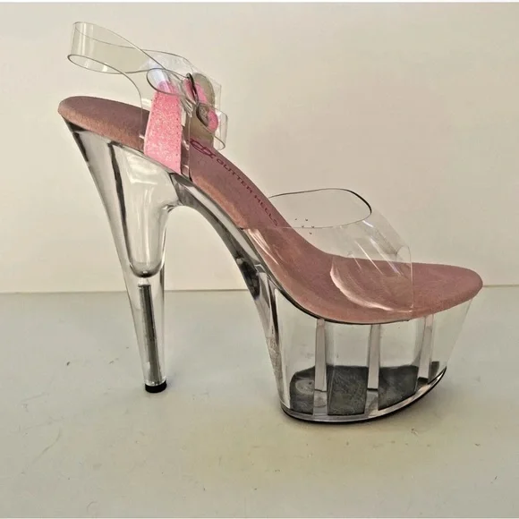 Glitter Heels 6.5" Stiletto Clear Platform
Pink Stripper Pole Dance Shoes - Picture 3 of 10